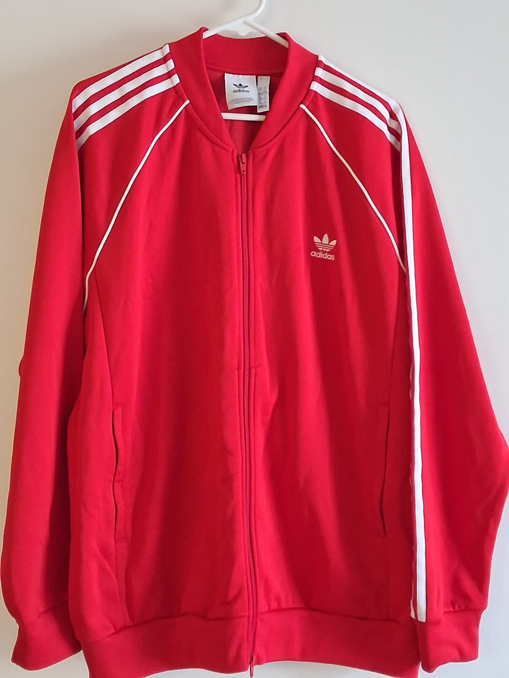 adidas Red Track Jacket with White Stripes